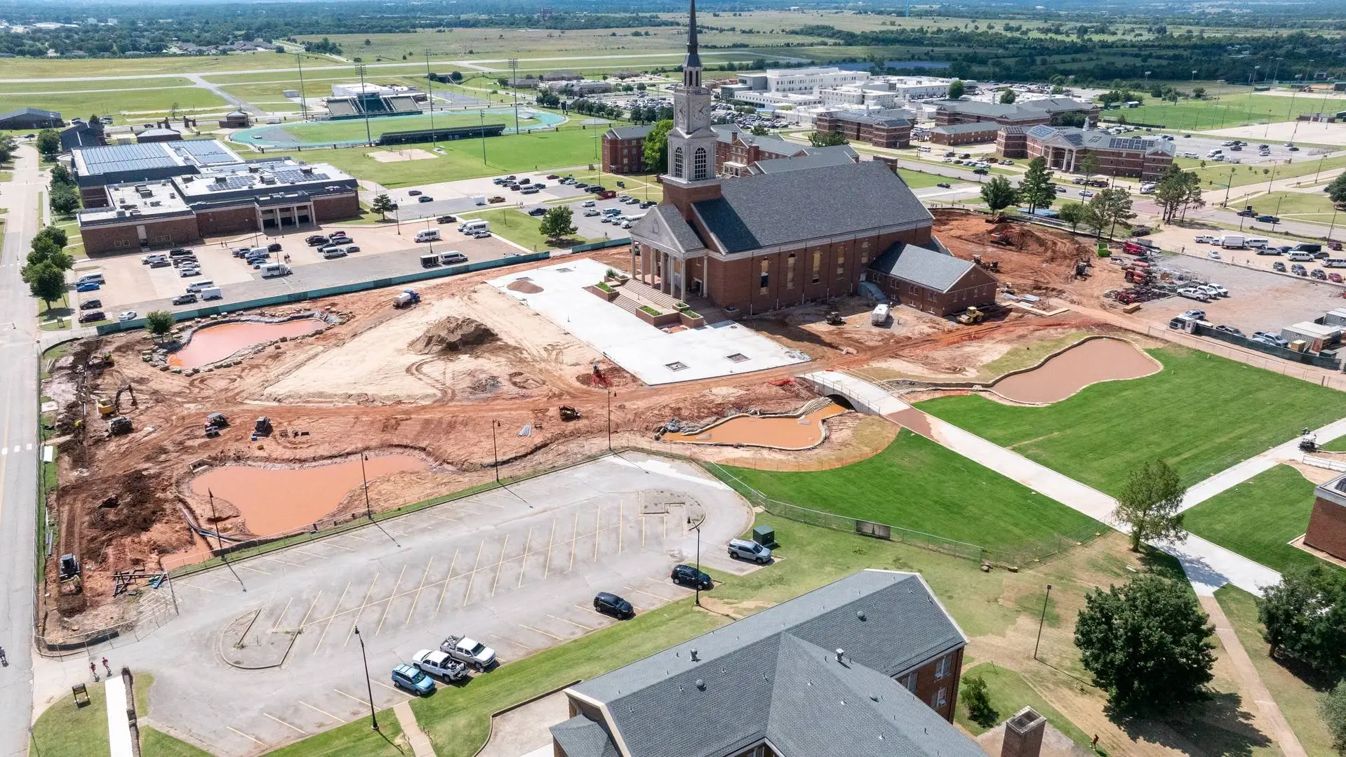 Raley Chapel, East Side, landscaping, plaza, window demo.